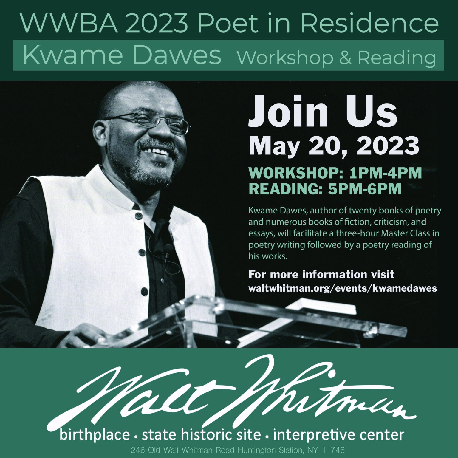 Kwame Dawes Workshop - Walt Whitman Birthplace Museum